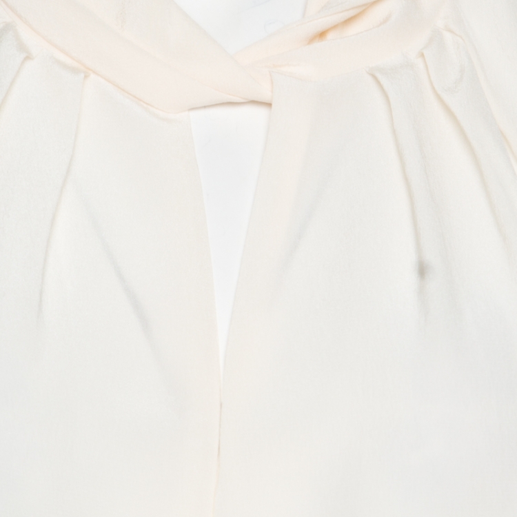 Pre Owned CH Carolina Herrera Cream Silk Twist Collar Detail Long Sleeve Blouse M