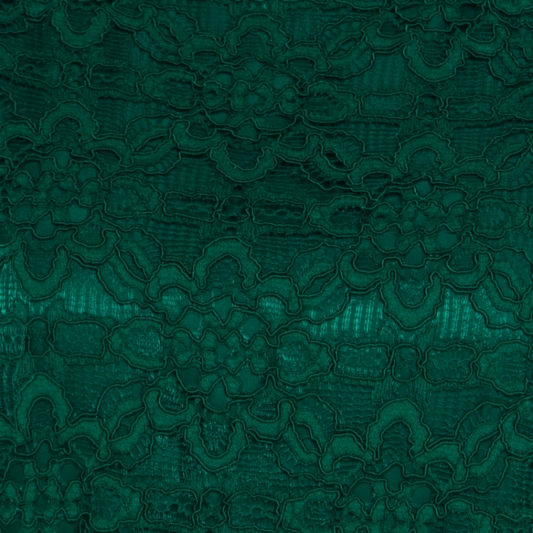 Pre Owned CH Carolina Herrera Emerald Green Floral Lace Jacket and Dress Set L