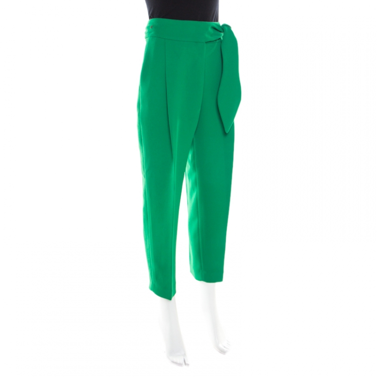 Pre Owned CH Carolina Herrera Parrot Green Waist Tie Detail High Waist Pants S