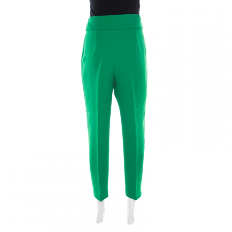 Pre Owned CH Carolina Herrera Parrot Green Waist Tie Detail High Waist Pants S