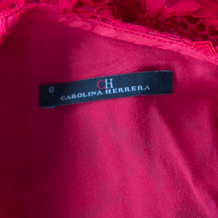 Pre Owned CH Carolina Herrera Red Lace Back Detail Sleeveless High Low Top XS
