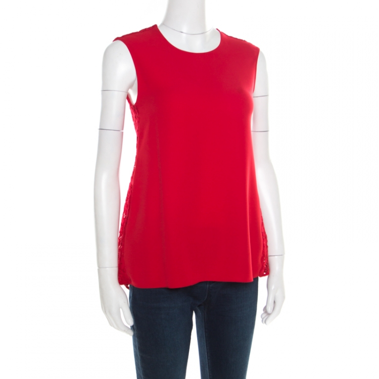 Pre Owned CH Carolina Herrera Red Lace Back Detail Sleeveless High Low Top XS