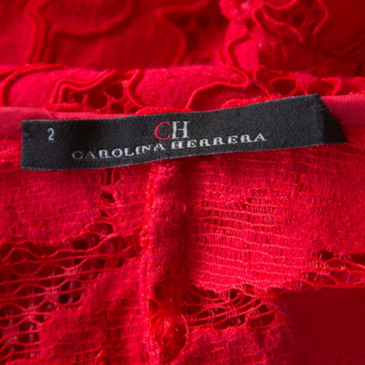 Pre Owned CH Carolina Herrera Red Floral Lace Jacket S