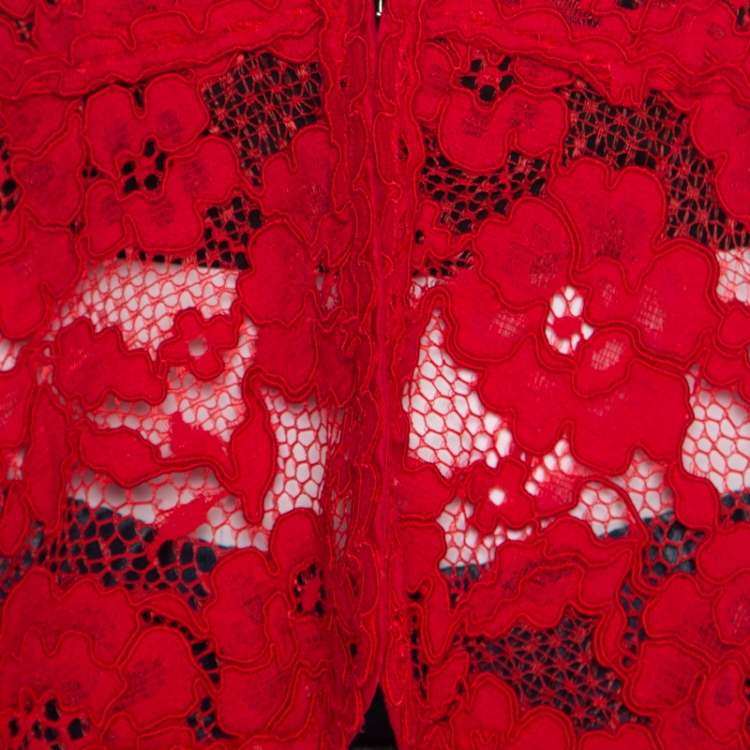 Pre Owned CH Carolina Herrera Red Floral Lace Jacket S