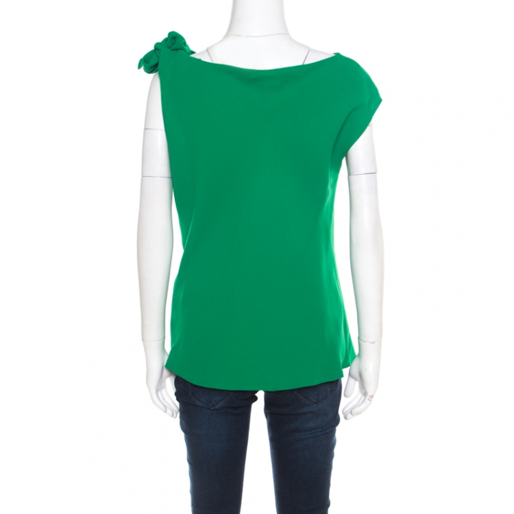Pre Owned CH Carolina Herrera Green One Shoulder Tie Detail Sleeveless Top S