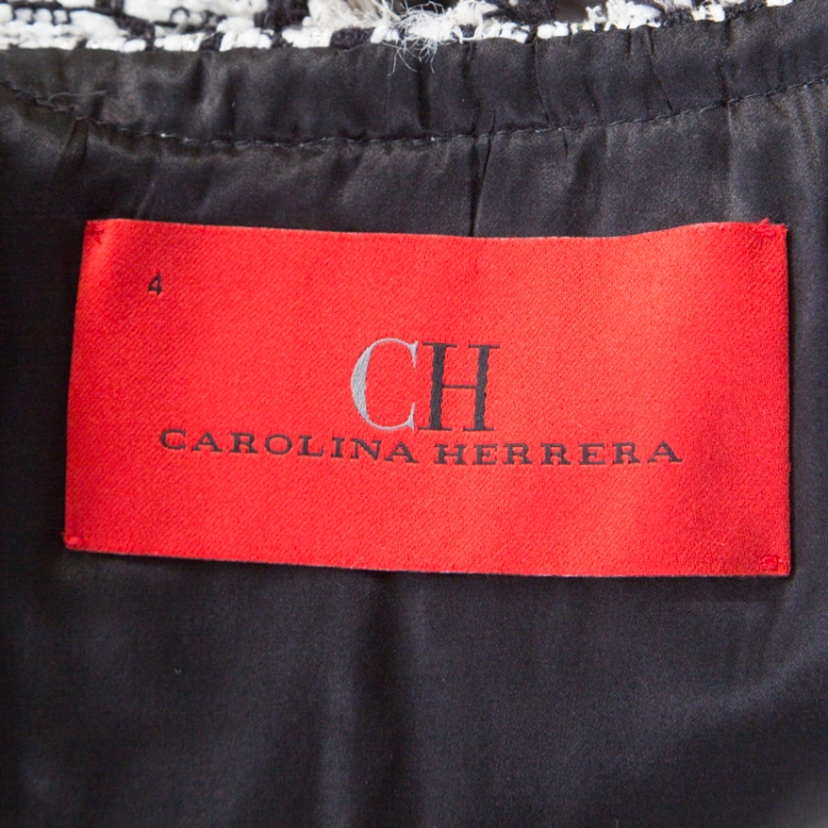 Pre Owned CH Carolina Herrera Monochrome Textured Bead Trim Cropped Boucle Jacket S