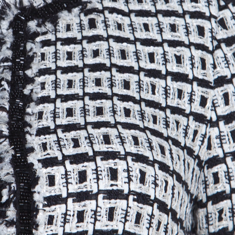 Pre Owned CH Carolina Herrera Monochrome Textured Bead Trim Cropped Boucle Jacket S