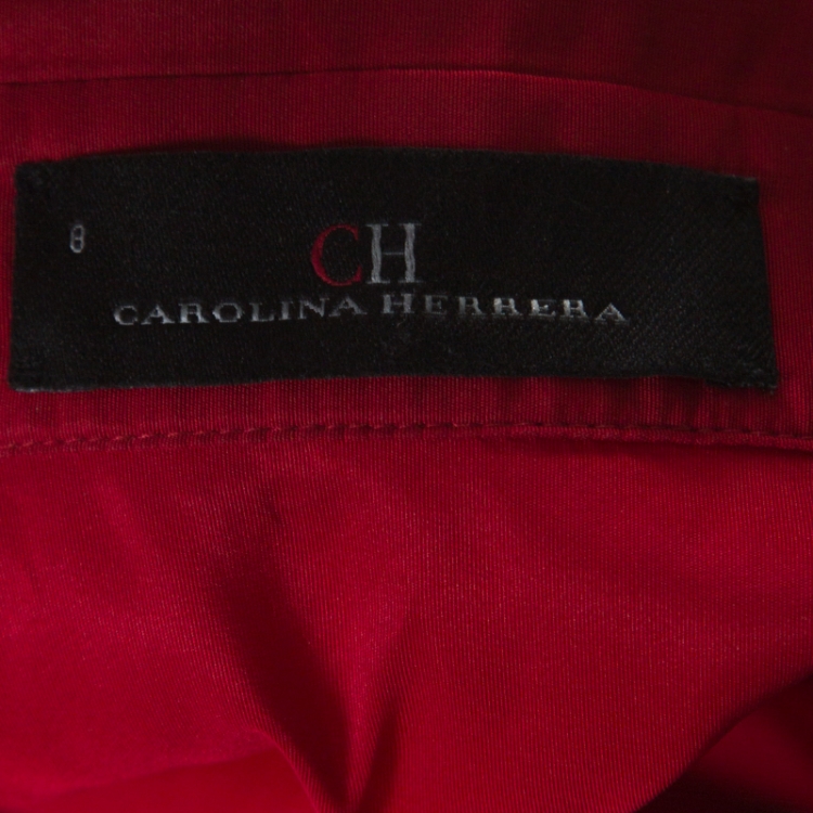 Pre Owned CH Carolina Herrera Red Cache-Coeur Taffeta Shirt-Dress Evening Gown M