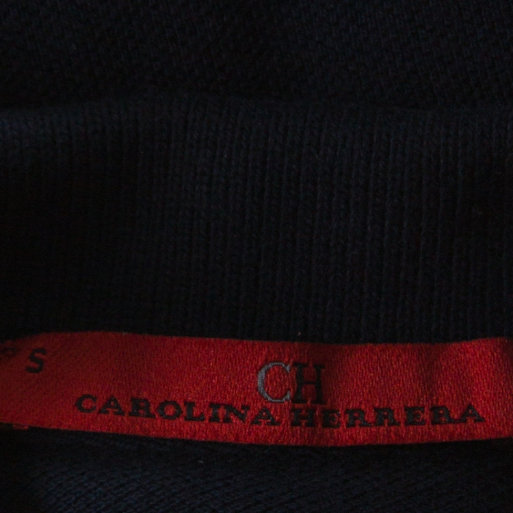 Pre Owned Carolina Herrera Navy Blue and White Polka Dot Colorblock Knit Polo T Shirt S 