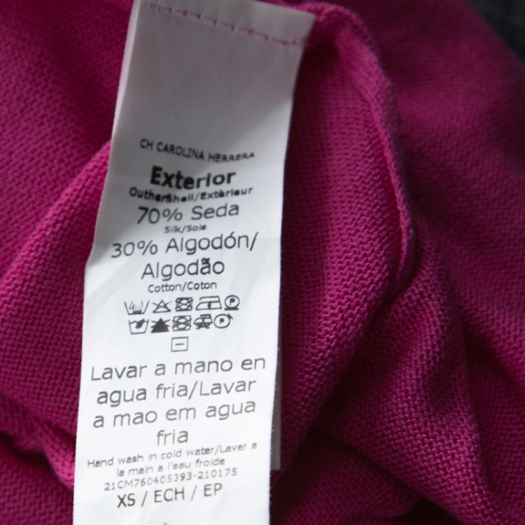 Pre Owned Carolina Herrera Pink Knit Classic Button Front Cardigan XS 