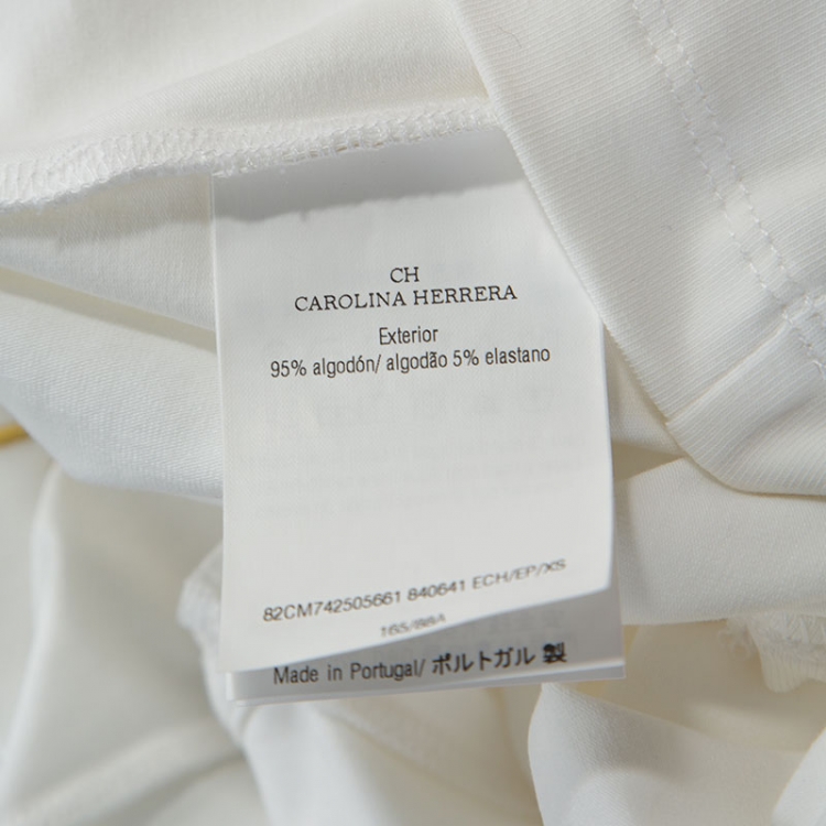 مملوكة مسبقًا CH Carolina Herrera White Stretch Cotton Brocade Applique Detail Top XS 