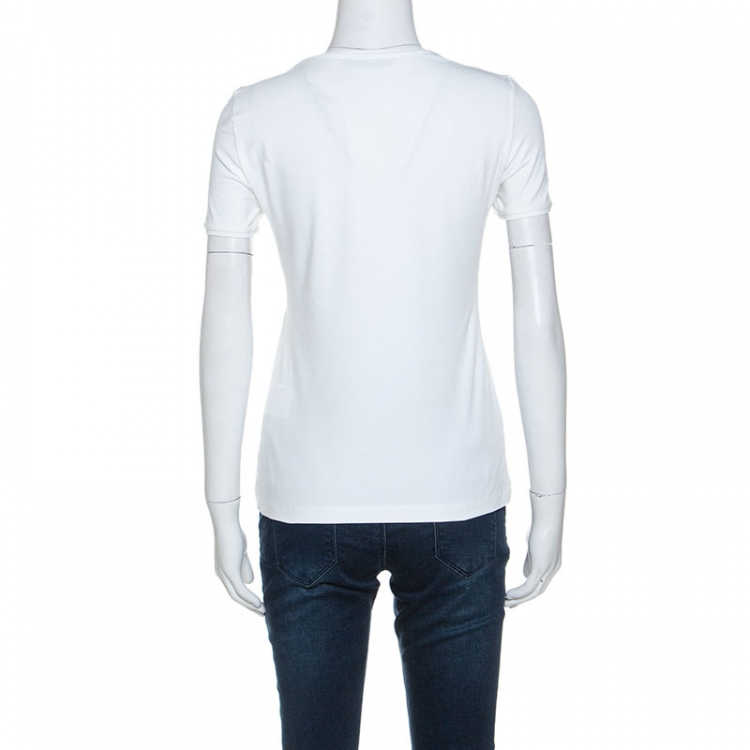 مملوكة مسبقًا CH Carolina Herrera White Stretch Cotton Brocade Applique Detail Top XS 