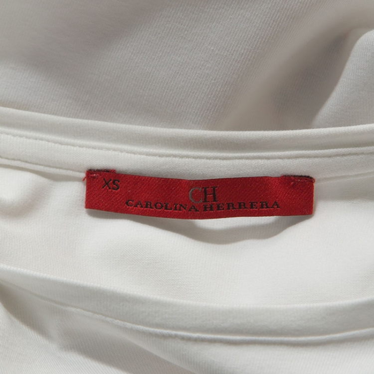 مملوكة مسبقًا CH Carolina Herrera White Floral Logo Embroidered Stretch Cotton Top XS
