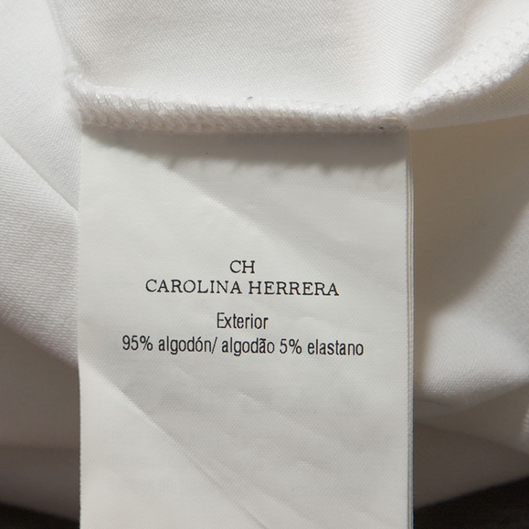 مملوكة مسبقًا CH Carolina Herrera White Floral Logo Embroidered Stretch Cotton Top XS