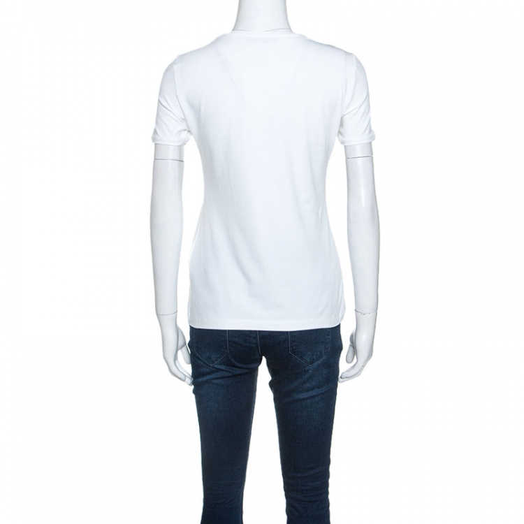 مملوكة مسبقًا CH Carolina Herrera White Floral Logo Embroidered Stretch Cotton Top XS