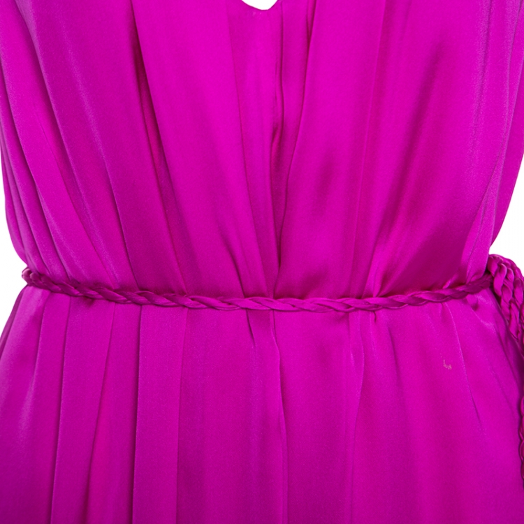 Pre Owned Carolina Herrera Magenta Silk Keyhole Back Detail Sleeveless Dress L