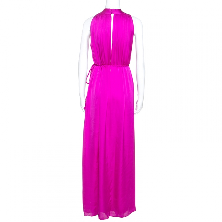 Pre Owned Carolina Herrera Magenta Silk Keyhole Back Detail Sleeveless Dress L
