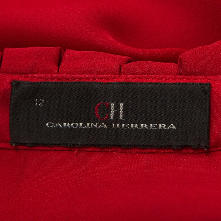 مملوكة مسبقًا CH Carolina Herrera Red Silk Ruffle Trim Blouse L