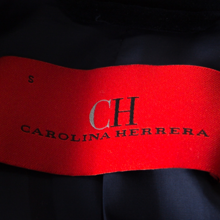 Pre Owned CH Carolina Herrera Navy Blue Velvet Quilted Jacket S