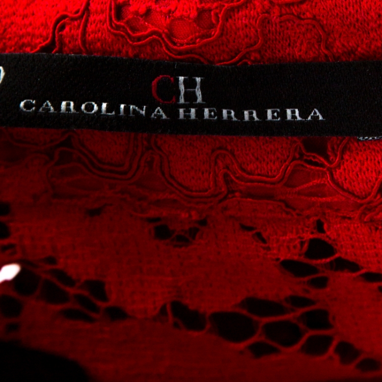 Pre Owned CH Carolina Herrera Red Cotton Blend Lace Maxi Shirt Dress L
