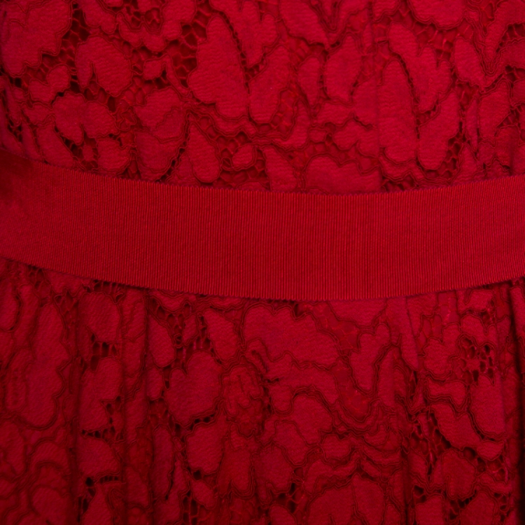 Pre Owned CH Carolina Herrera Red Cotton Blend Lace Maxi Shirt Dress L