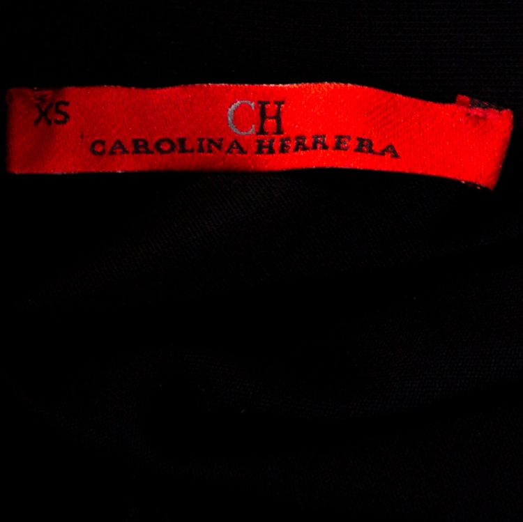 Pre Owned CH Carolina Herrera Black Cotton Neck Tie Detail Top XS