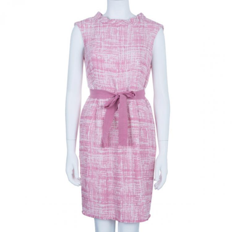 Pre Owned CH Carolina Herrera Pink Printed Sheath Dress M