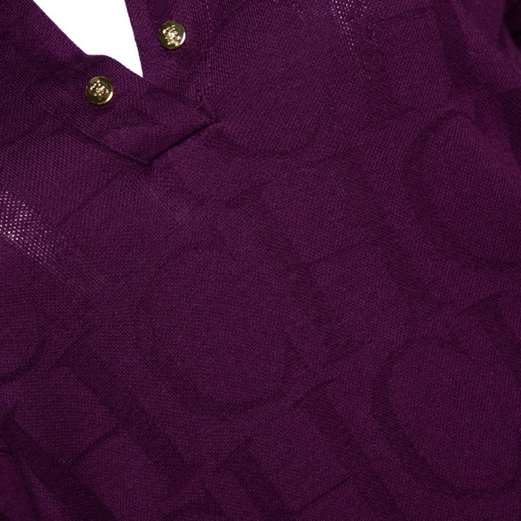 Pre Owned CH Carolina Herrera Purple Logo Patterned Cotton Polo T-Shirt L
