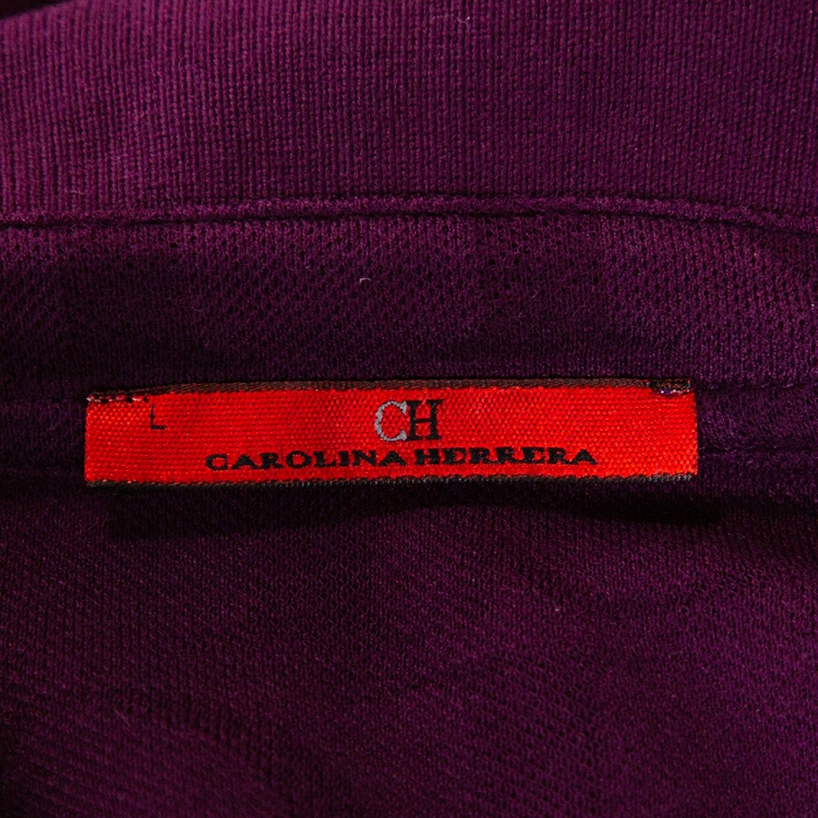 Pre Owned CH Carolina Herrera Purple Logo Patterned Cotton Polo T-Shirt L