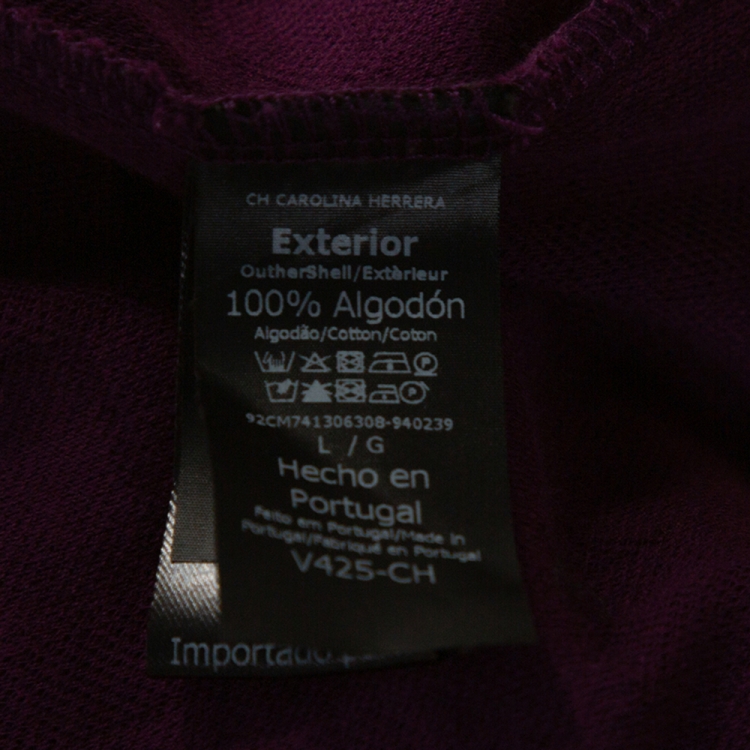 Pre Owned CH Carolina Herrera Purple Logo Patterned Cotton Polo T-Shirt L