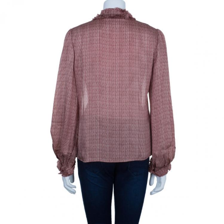 Pre Owned CH Carolina Herrera Silk Pleated Detail Top M