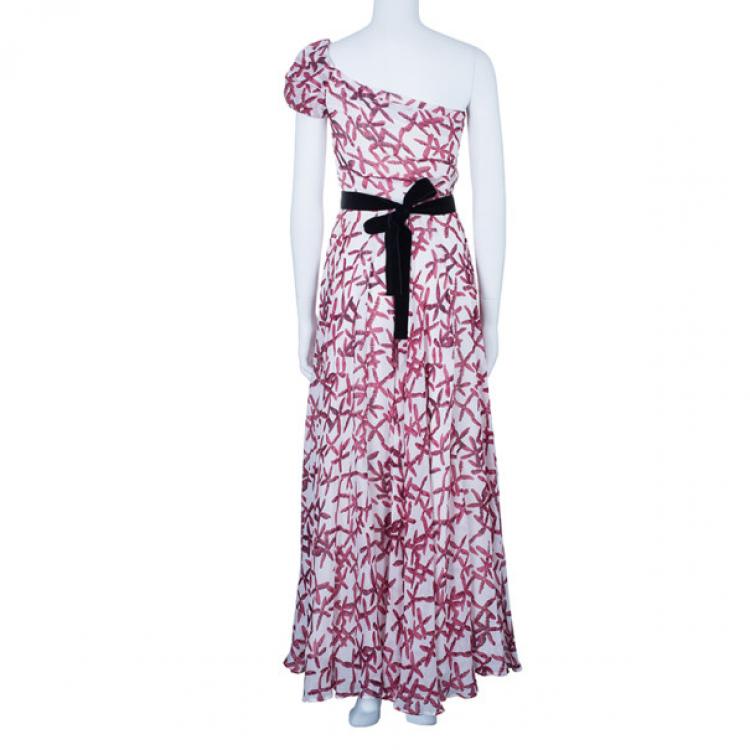 Pre Owned CH Carolina Herrera One Shoulder Printed Maxi Dress S
