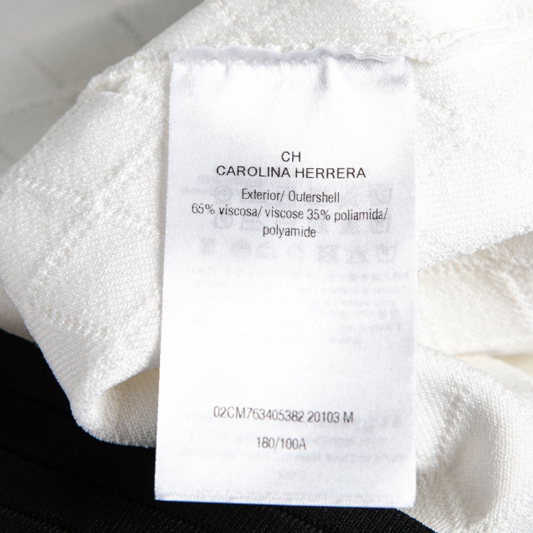 Pre Owned CH Carolina Herrera White Patterned Knit Contrast Trimmed Cardigan M