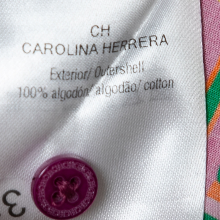 Pre Owned CH Carolina Herrera Pink Printed Cotton Belted Midi Shirt Dress L