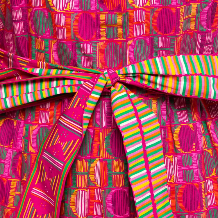 Pre Owned CH Carolina Herrera Pink Printed Cotton Belted Midi Shirt Dress L
