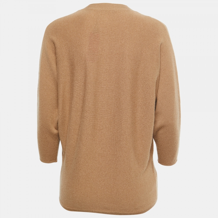 Pre Owned CH Carolina Herrera Tan Brown Wool V-Neck Sweater Top XS
