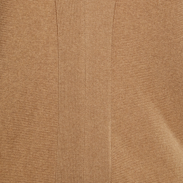 Pre Owned CH Carolina Herrera Tan Brown Wool V-Neck Sweater Top XS