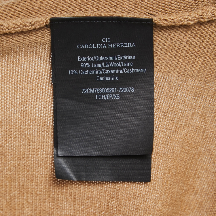 Pre Owned CH Carolina Herrera Tan Brown Wool V-Neck Sweater Top XS