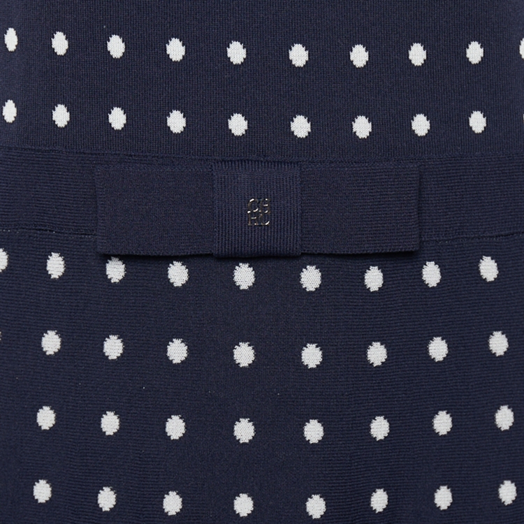 Pre Owned CH Carolina Herrera Navy Blue Polka Dot Jacquard Knit Midi Dress S