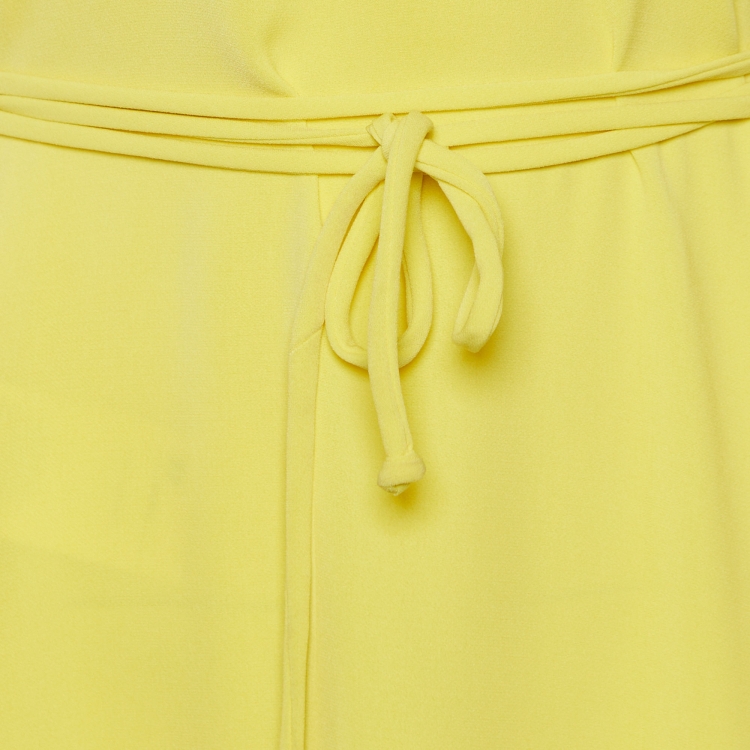 Pre Owned CH Carolina Herrera Yellow Crepe Sleeveless Belted Maxi Dress S