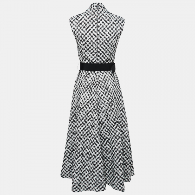 CH Carolina Herrera Black Houndstooth Jacquard High Neck Midi Dress S CH Carolina Herrera TLC