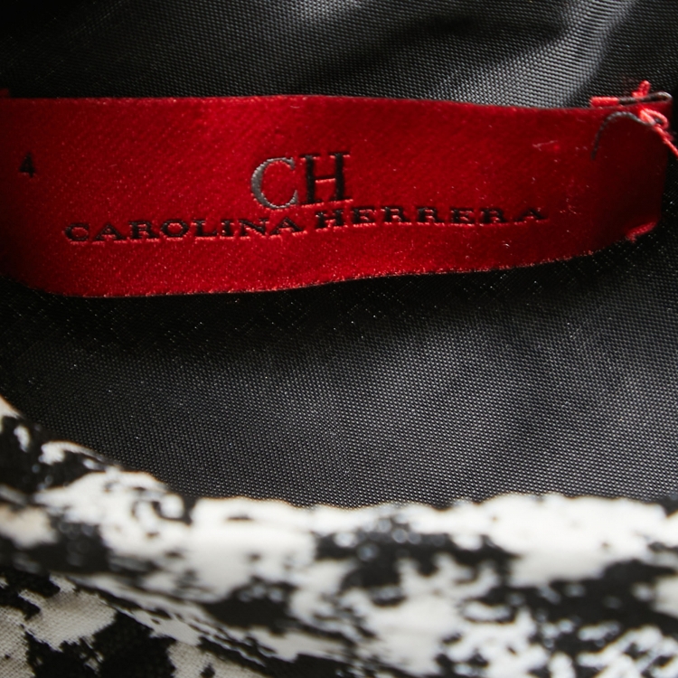 مملوكة مسبقًا CH Carolina Herrera Black Houndstooth Jacquard High Neck Midi Dress S