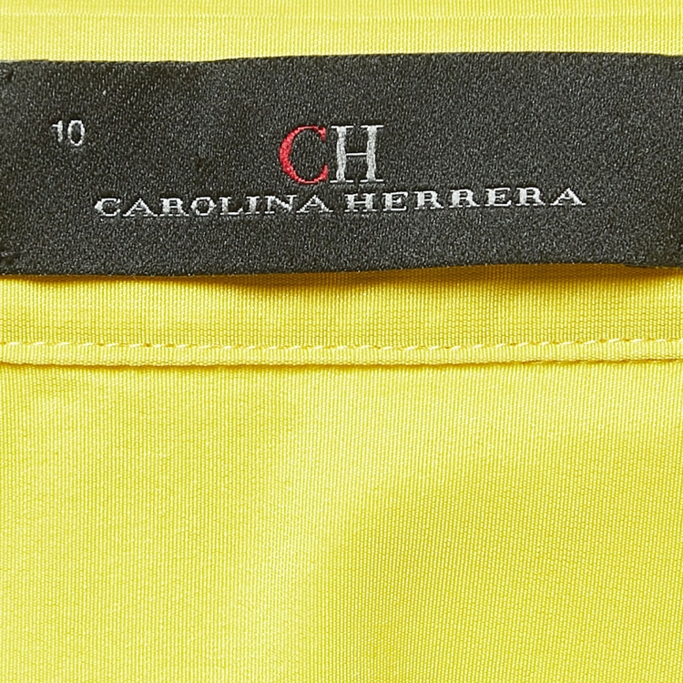 Pre Owned CH Carolina Herrera Yellow Synthetic Pleated Maxi Wrap Dress L