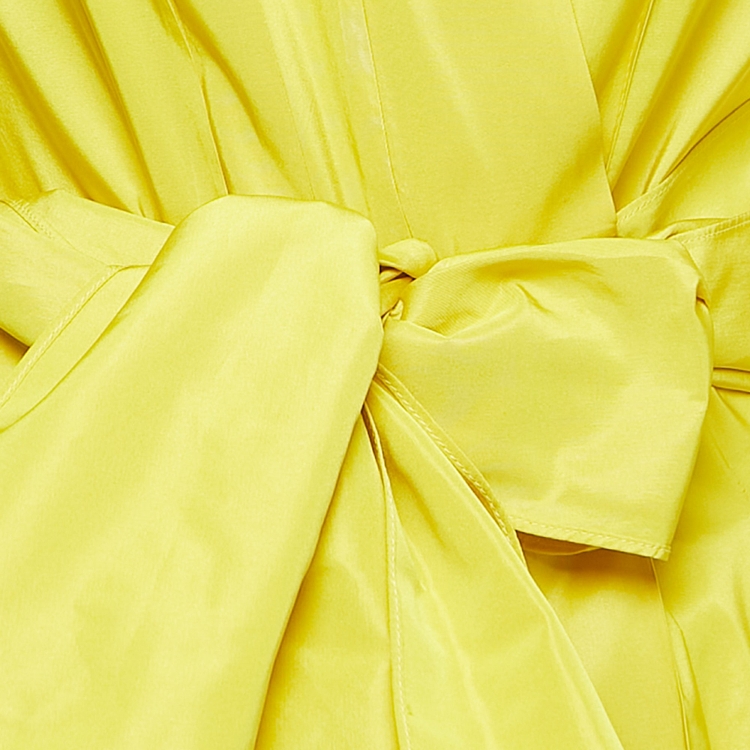 Pre Owned CH Carolina Herrera Yellow Synthetic Pleated Maxi Wrap Dress L