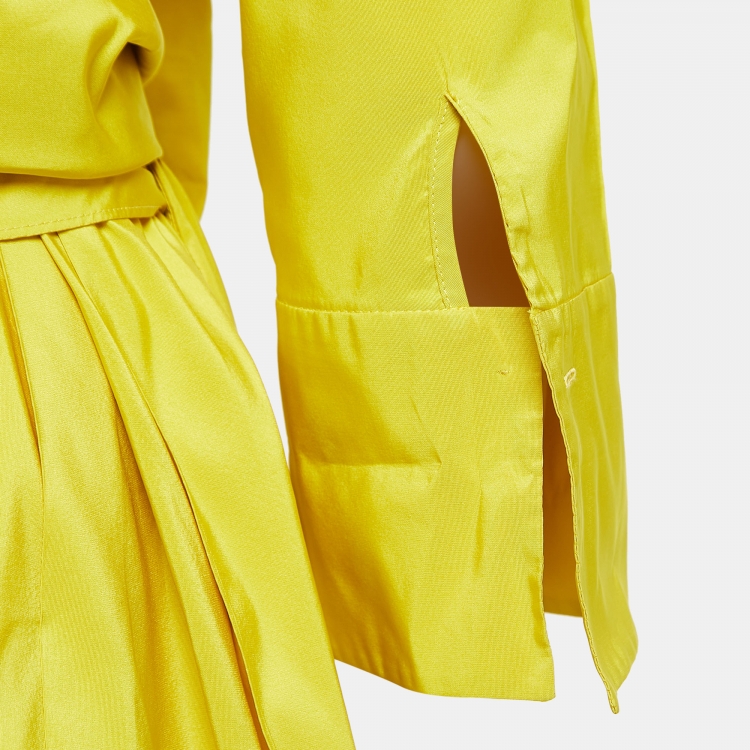 Pre Owned CH Carolina Herrera Yellow Synthetic Pleated Maxi Wrap Dress L