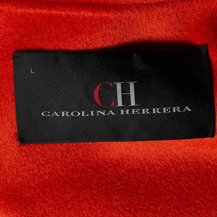 Pre Owned CH Carolina Herrera Orange Wool Double Breasted Short Coat L
