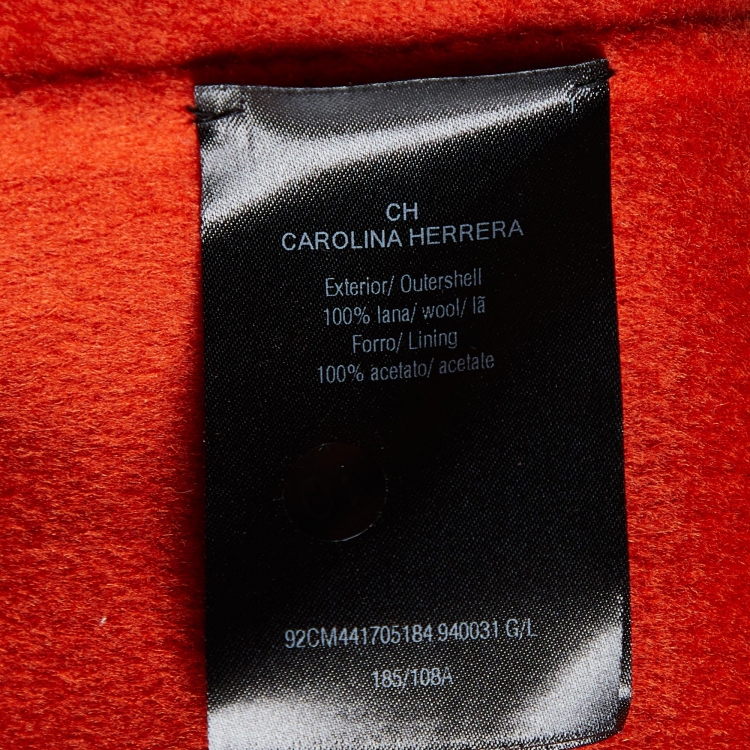 Pre Owned CH Carolina Herrera Orange Wool Double Breasted Short Coat L