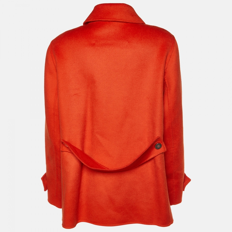 Pre Owned CH Carolina Herrera Orange Wool Double Breasted Short Coat L