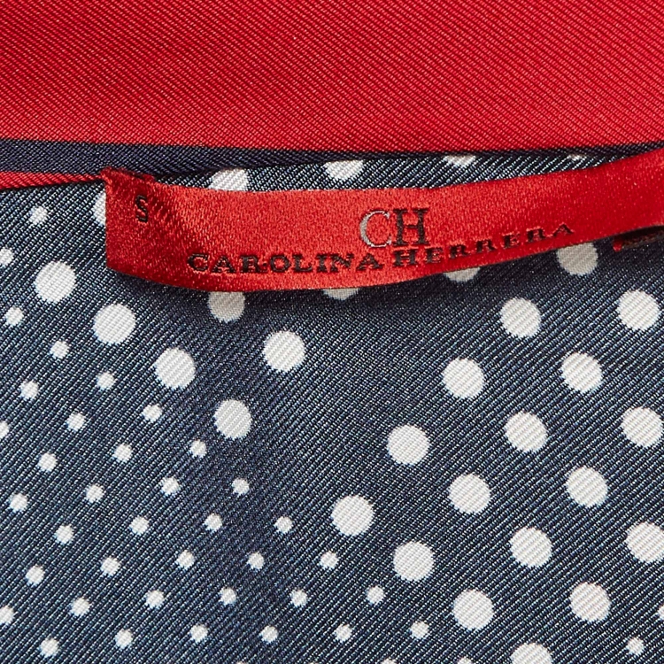 Pre Owned CH Carolina Herrera Navy Blue Dots Print Belted Wrap Tunic M