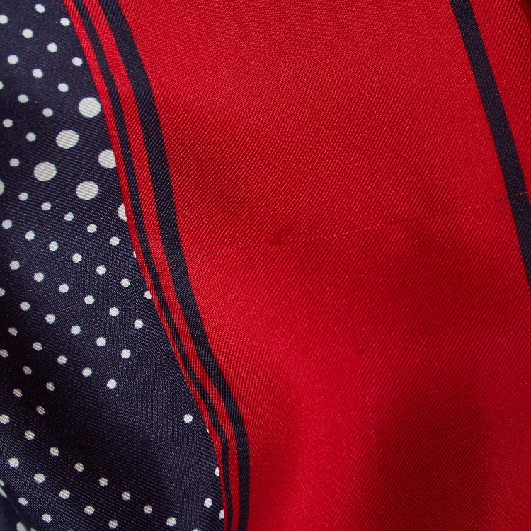 Pre Owned CH Carolina Herrera Navy Blue Dots Print Belted Wrap Tunic M